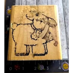 Dots Lenny Lamb Stitch Large Rubber Stamp Wood #B5